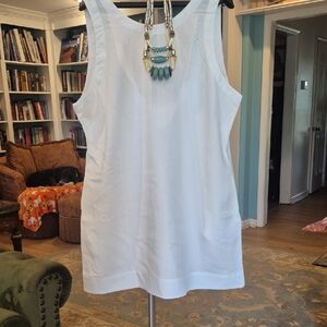 Elegant Old Money White Linen Deep Scoop Back Summer Dress
